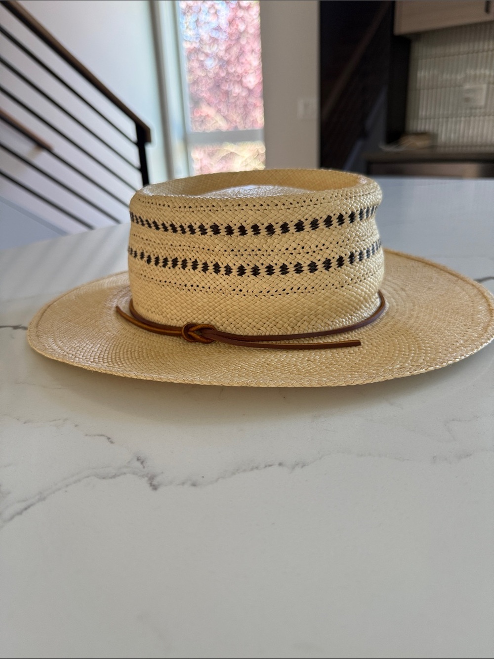 rag & bone Cora Panama Natural Straw Wide-Brim Hat with Brown Leather Band - Picture 2 of 5